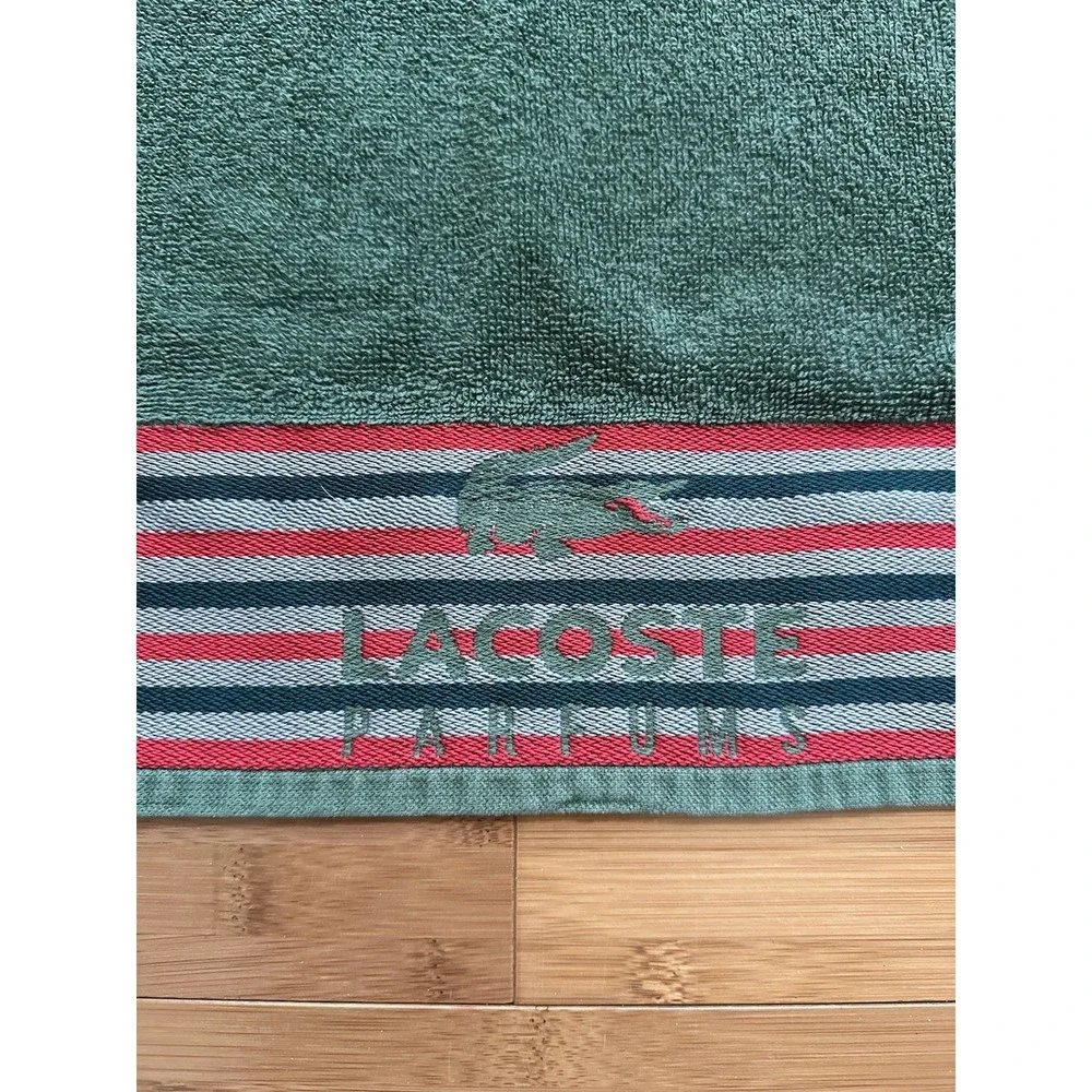 VTG Lacoste Parfums Bath Towel 25x48 Green Cotton